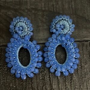 Blue Crochet Lace Statement Earrings